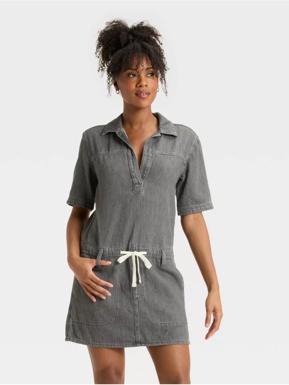 Women's Short Sleeve Drop Waist Drawstring Mini Dress - Universal Thread M